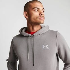Men's Under Armour Essential Fleece Hoodie Pewter/White - 1373880 294 -Deals Adidas Store 1373880 294 M5
