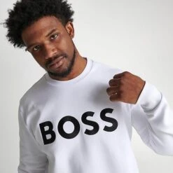 Men's Hugo Boss Salbo Crewneck Sweatshirt White/Black - 50482898 100 -Deals Adidas Store 50482898 100 M5