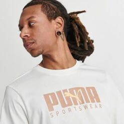 Men's Puma Sportswear Logo T-Shirt White/Beige - 67712465 100 -Deals Adidas Store 67712465 100 M5