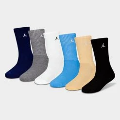 Nike Youth Jordan Everyday Essentials Crew Socks (6-Pack) Carbon Grey/White/University Blue - BJ0583 695