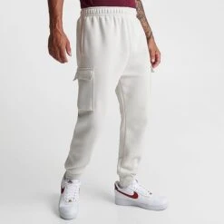 Men's Nike Sportswear Club Fleece Cargo Jogger Pants Light Bone/Light Bone/White - CD3129 072 -Deals Adidas Store CD3129 072 M3