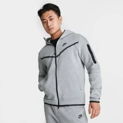 Men's Nike Sportswear Tech Fleece Taped Full-Zip Hoodie Dark Grey Heather/Black - CU4489 063