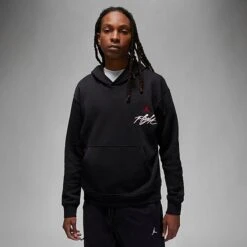 Nike Men's Jordan Essentials Flight Graphic Fleece Pullover Hoodie Black/Fire Red - DQ7505 011