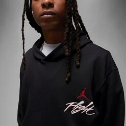 Nike Men's Jordan Essentials Flight Graphic Fleece Pullover Hoodie Black/Fire Red - DQ7505 011 -Deals Adidas Store DQ7505 011 M4