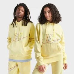 Men's Nike Club Fleece+ Futura Fleece Pullover Hoodie Lemon Chiffon - DX0541 706