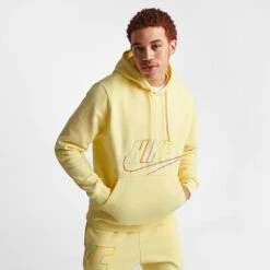 Men's Nike Club Fleece+ Futura Fleece Pullover Hoodie Lemon Chiffon - DX0541 706 -Deals Adidas Store DX0541 706 M3