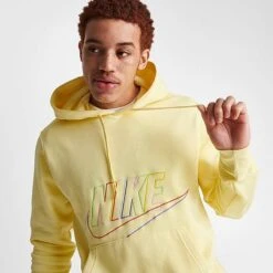 Men's Nike Club Fleece+ Futura Fleece Pullover Hoodie Lemon Chiffon - DX0541 706 -Deals Adidas Store DX0541 706 M5