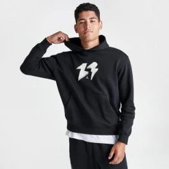 Nike Men's Jordan Flight MVP Fleece Pullover Hoodie Black/Sail - FB7021 010 -Deals Adidas Store FB7021 010 M3
