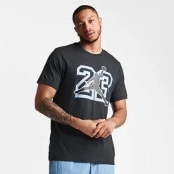Nike Men's Jordan Flight Essentials Jumpman Logo Graphic T-Shirt Black/Royal Tint - FB7394 010 -Deals Adidas Store FB7394 010 M3
