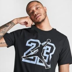 Nike Men's Jordan Flight Essentials Jumpman Logo Graphic T-Shirt Black/Royal Tint - FB7394 010 -Deals Adidas Store FB7394 010 M5