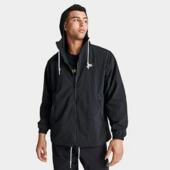 Men's Nike Club Futura Logo Full-Zip Woven Jacket Black/White - FB7397 010