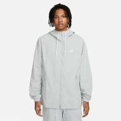 Deals Adidas Store 23 Men's Nike Club Futura Logo Full-Zip Woven Jacket Light Smoke Grey/White - FB7397 077