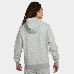 Men's Nike Sportswear Club Fleece Monogram Hoodie Dark Grey Heather/White - FJ1635 063 -Deals Adidas Store FJ1635 063 M3