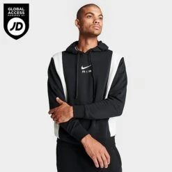 Men's Nike Air Retro Swoosh Fleece Pullover Hoodie Black/Black/Summit White - FN7691 010