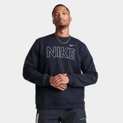 Men's Nike Sportswear Club Fleece Wordmark Crewneck Sweatshirt Black/Multi - FQ6151 010