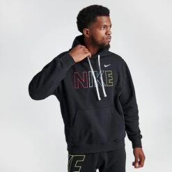 Men's Nike Sportswear Club Fleece Wordmark Pullover Hoodie Black/Multi - FQ6155 011 -Deals Adidas Store FQ6155 011 M3