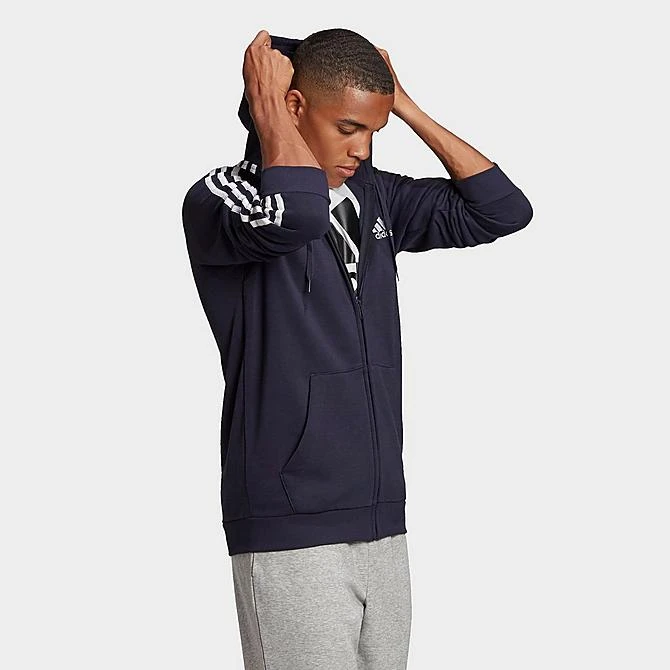 Men's Adidas Essentials Fleece 3-Stripes Full Zip Hoodie Ink - GK9053 408 4 Men's Adidas Essentials Fleece 3-Stripes Full Zip Hoodie Ink - GK9053 408 - Image 2