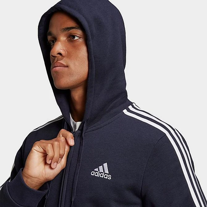 Men's Adidas Essentials Fleece 3-Stripes Full Zip Hoodie Ink - GK9053 408 7 Men's Adidas Essentials Fleece 3-Stripes Full Zip Hoodie Ink - GK9053 408 - Image 5
