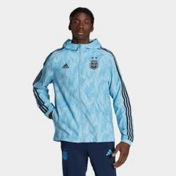 Men's Adidas Soccer Argentina Windbreaker Jacket Clear Blue/Light Blue - HF3942 478