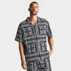 Men's Supply & Demand London Paisley Button Up Camp Shirt Black/White - SUM16453 090