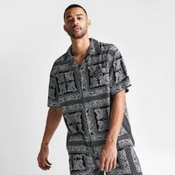 Men's Supply & Demand London Paisley Button Up Camp Shirt Black/White - SUM16453 090 -Deals Adidas Store SUM16453 090 M3