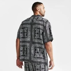 Men's Supply & Demand London Paisley Button Up Camp Shirt Black/White - SUM16453 090 -Deals Adidas Store SUM16453 090 M4