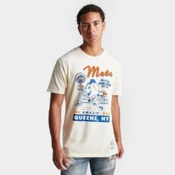 Men's Mitchell & Ness New York Mets MLB Deli Graphic T-Shirt Stone - YPPPCREA 222